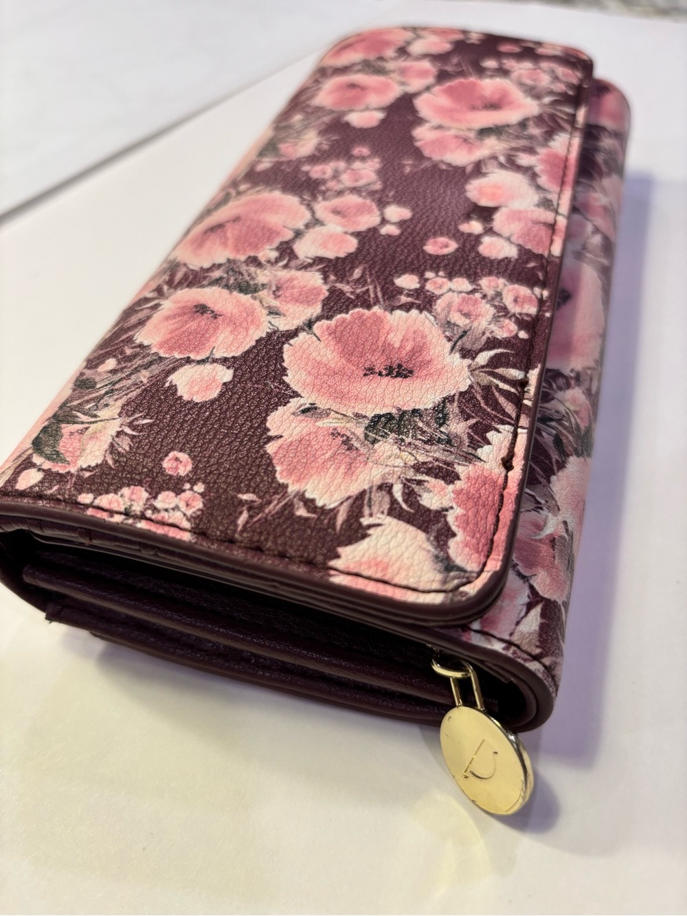 Burgundy & Pink Floral RFID Bifold Wallet